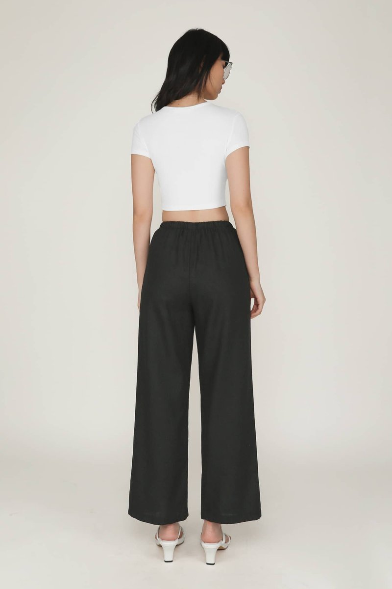 Petite Kierra Drawstring Linen Pants (Black) | The Tinsel Rack