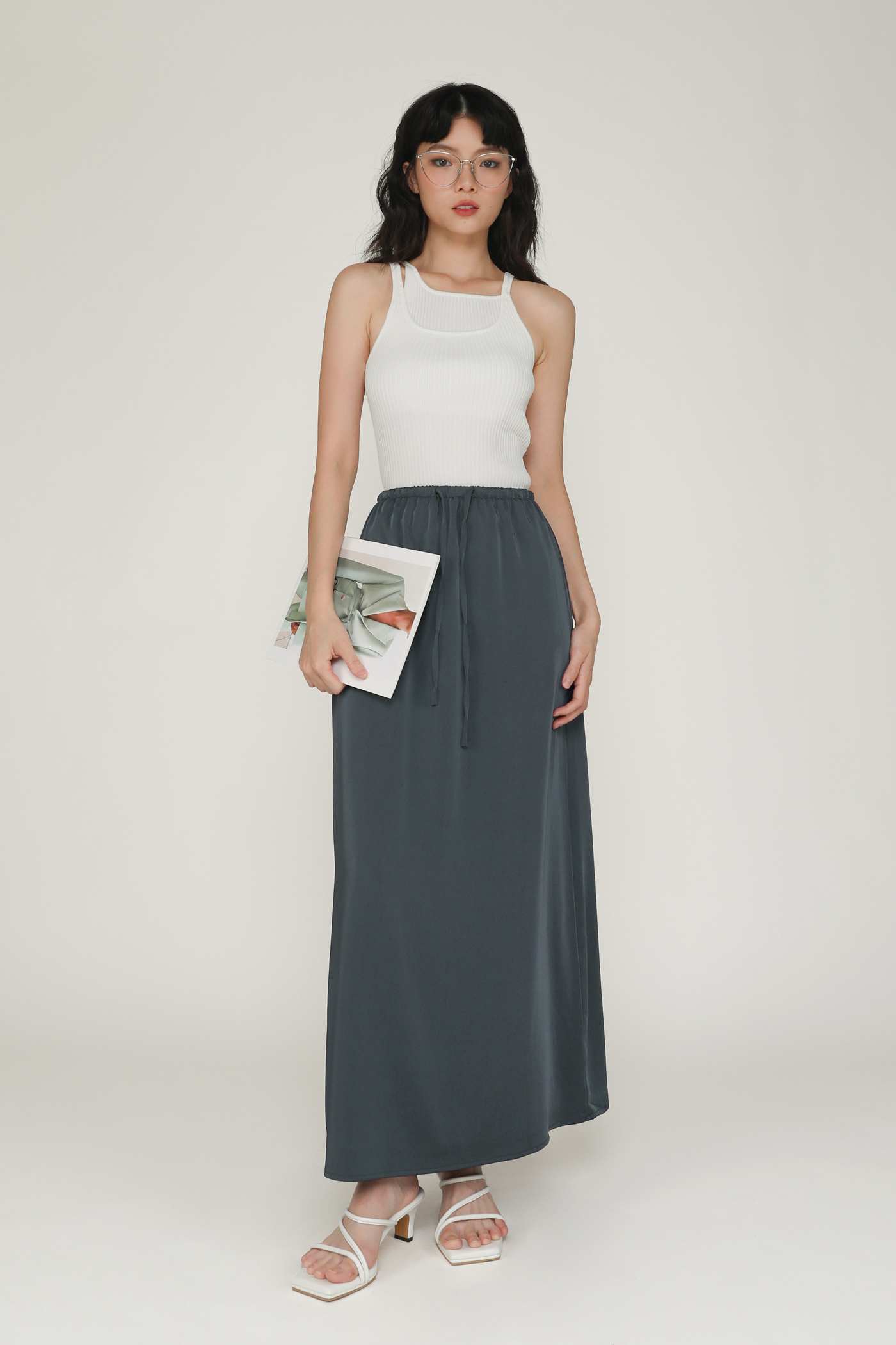 Grey satin maxi skirt hotsell