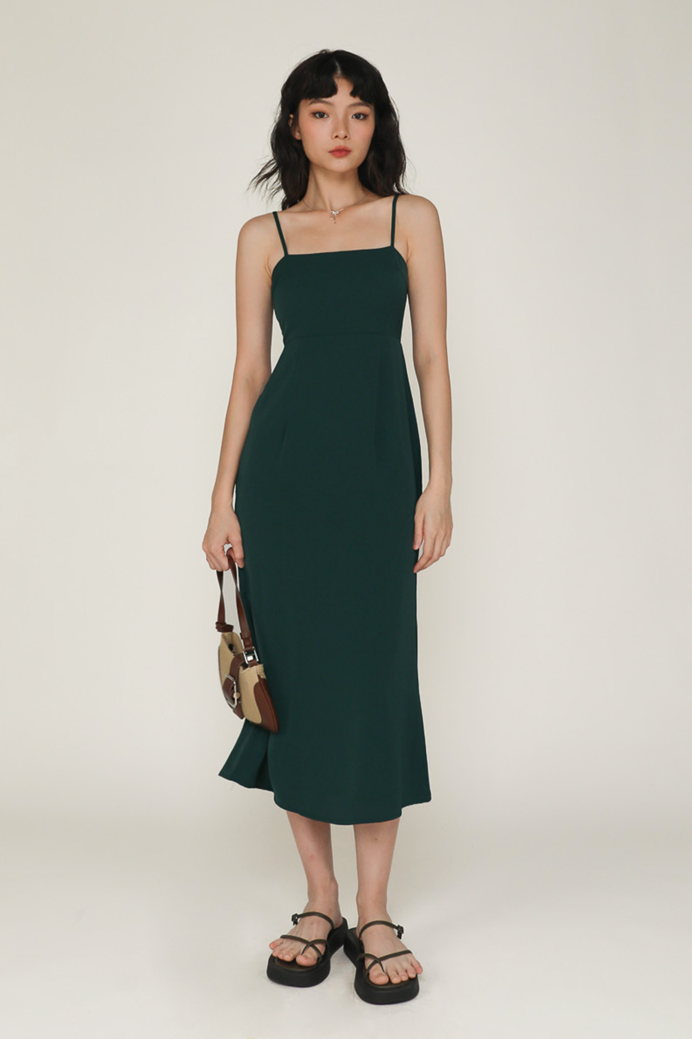 forest green dress.