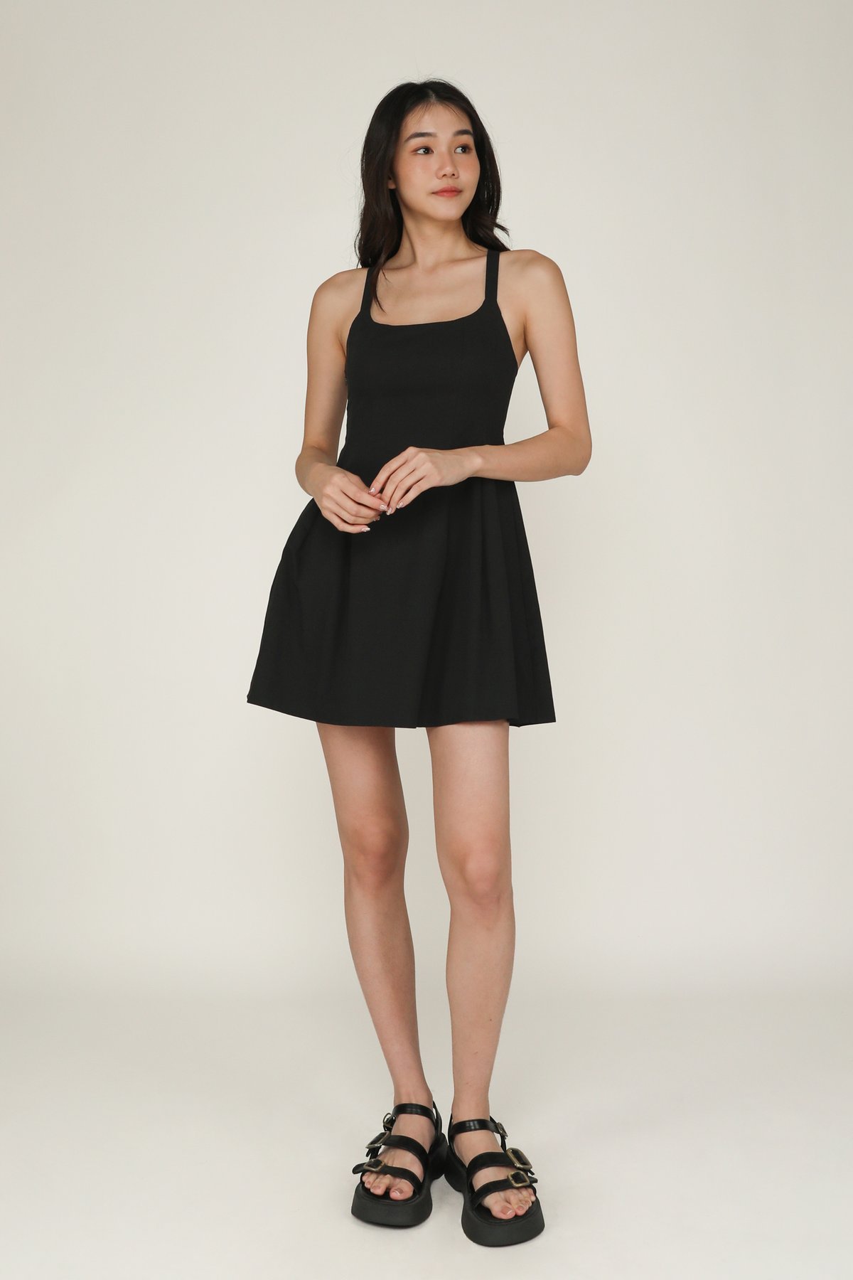 Alora Tie Back Mini Dress (Black)