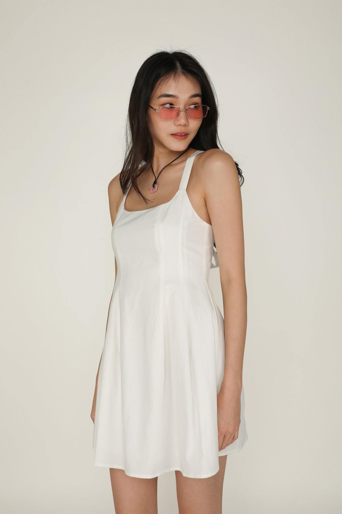 Alora Tie Back Mini Dress (White)