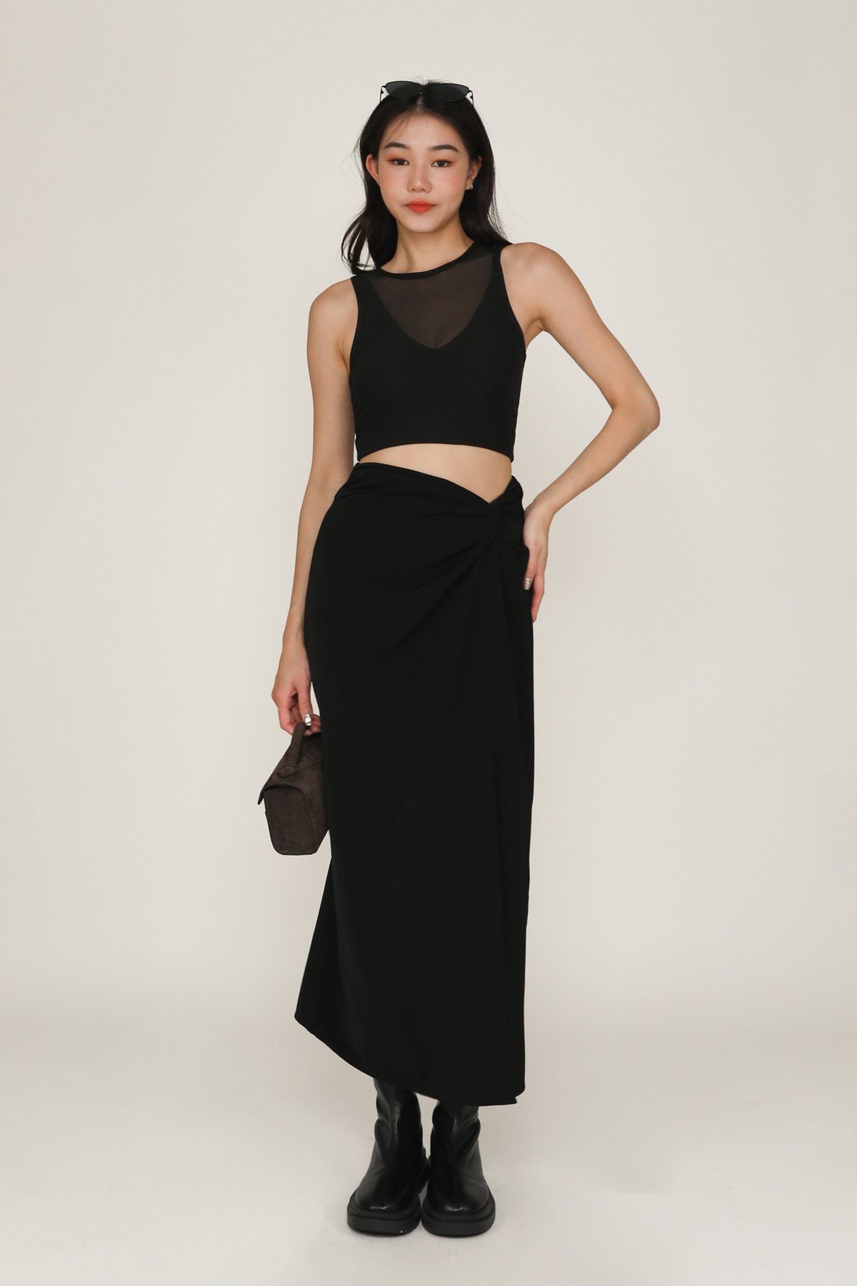 Ava Knot Front Maxi Skirt (Black)