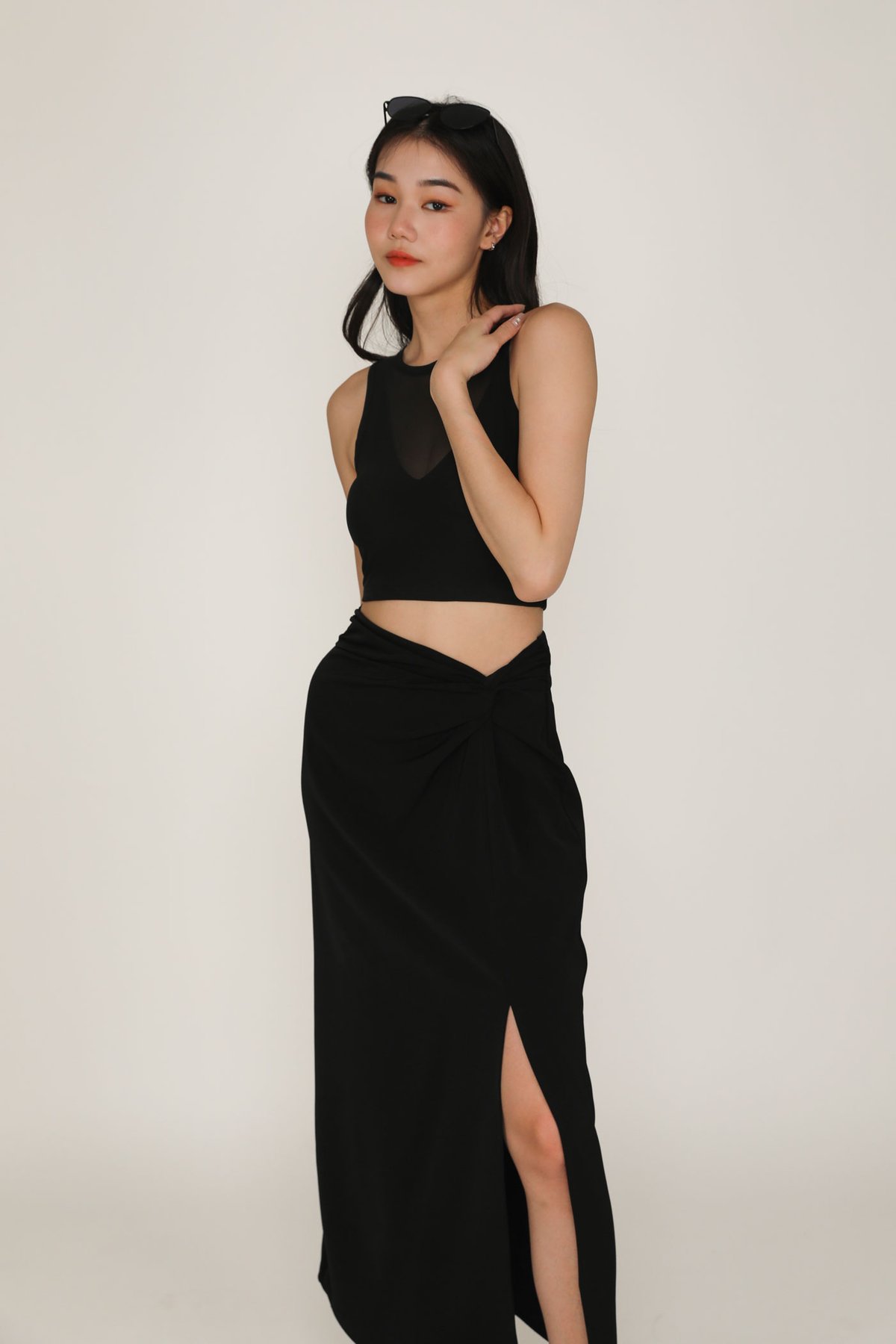 Ava Knot Front Maxi Skirt (Black)