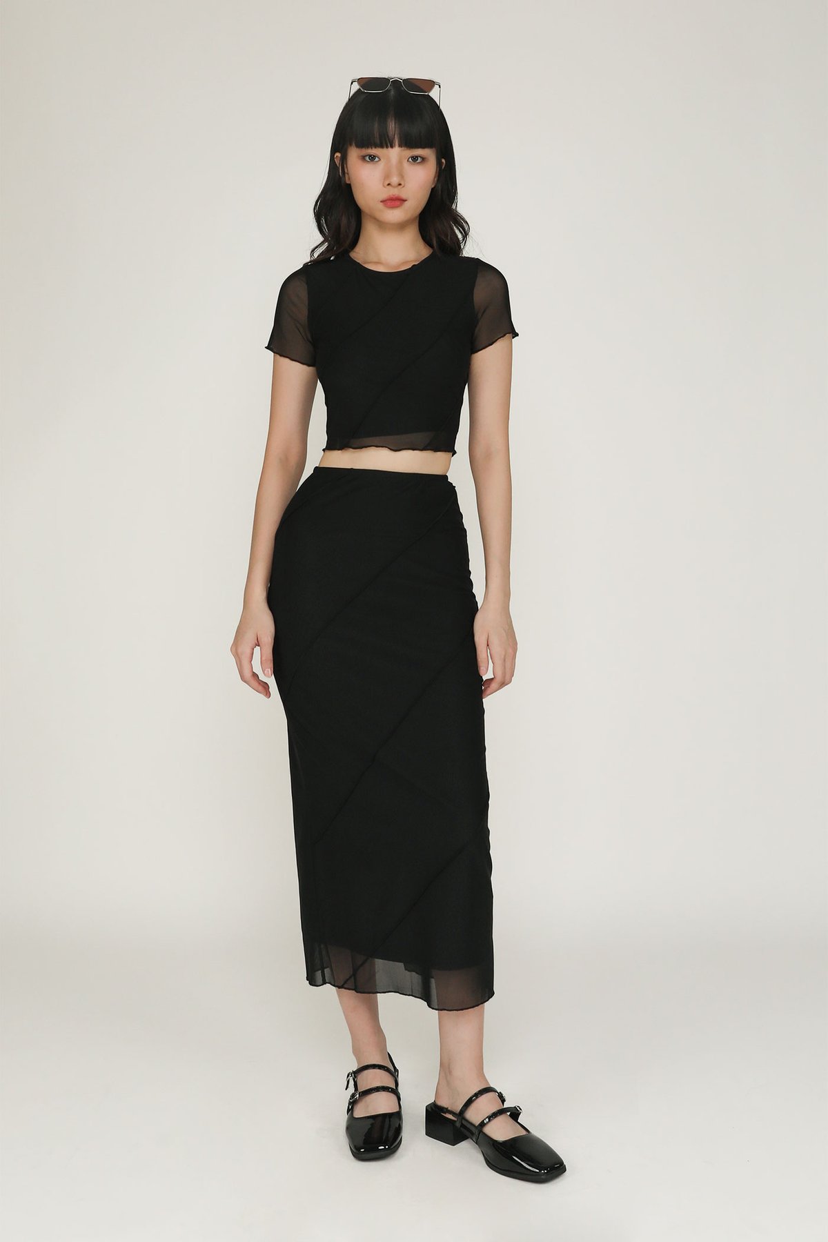 Clarice Mesh Midi Skirt (Black)