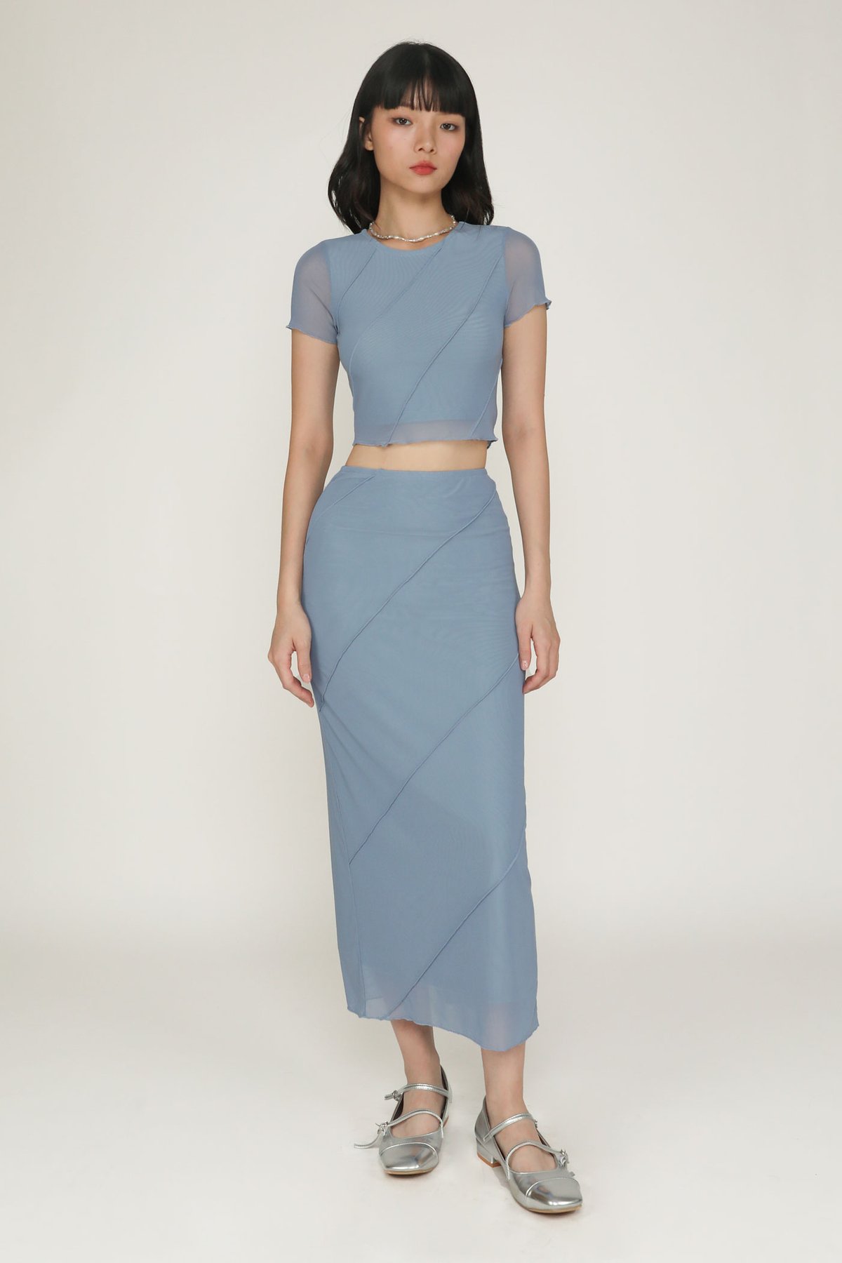 Clarice Mesh Midi Skirt (Dusty Blue)