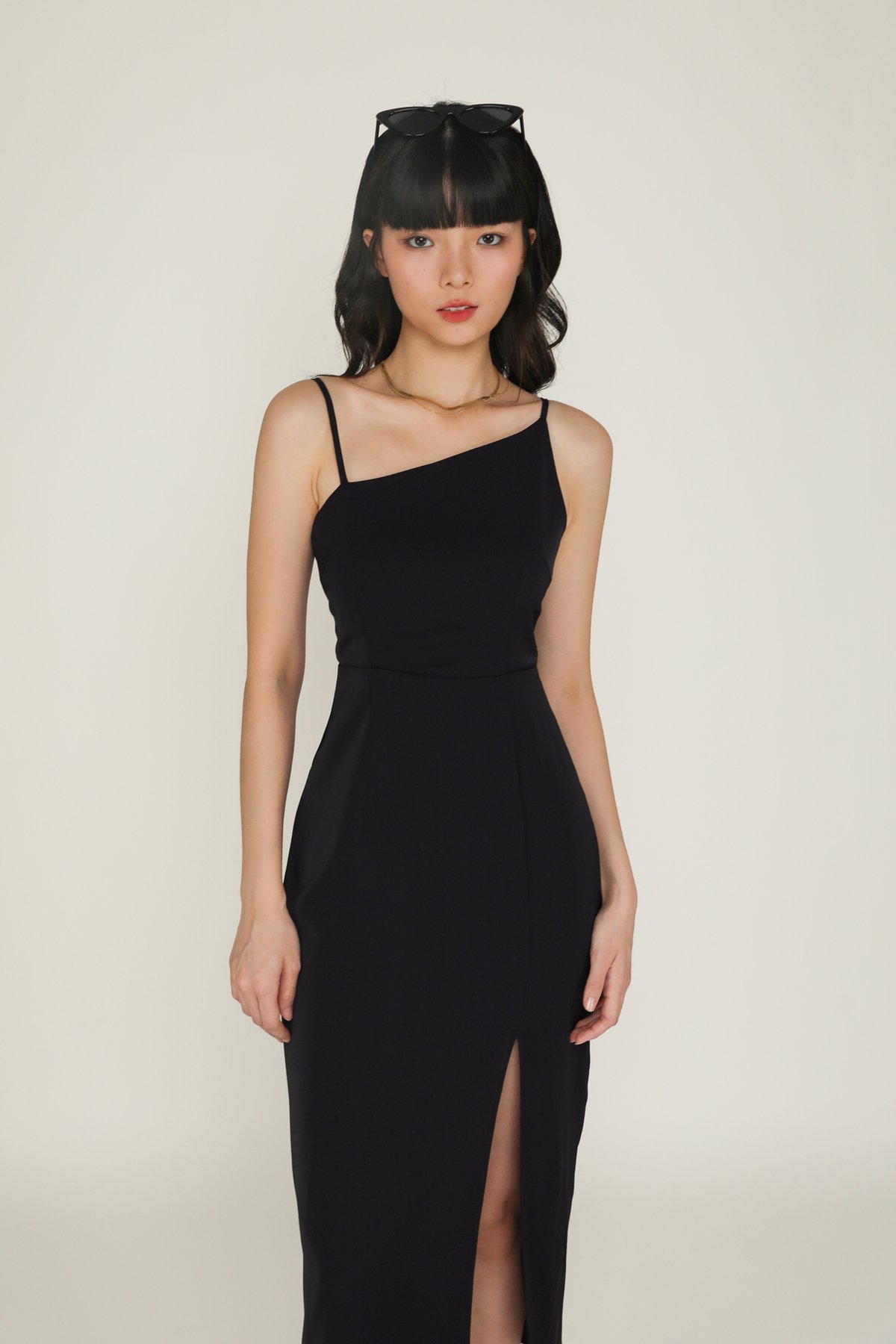 Eli Asymmetrical Midi Dress (Black)