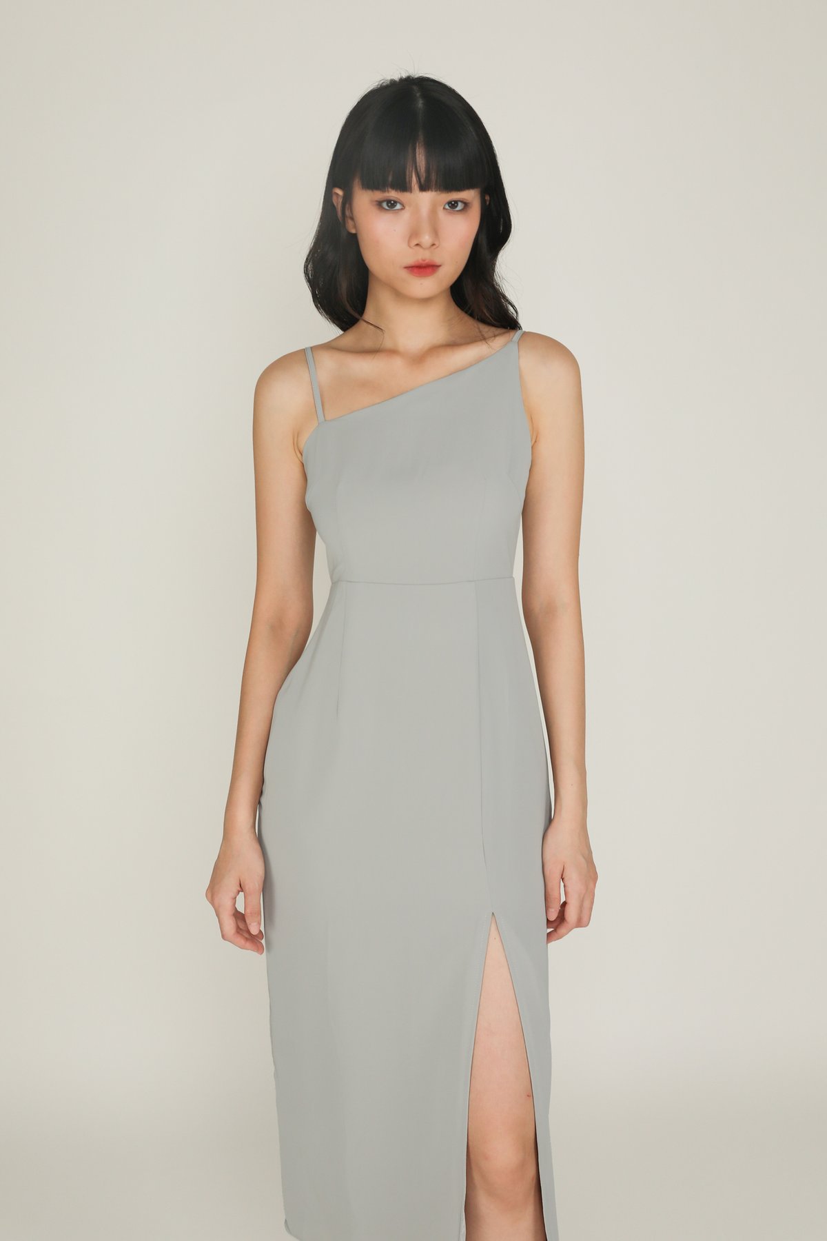 Eli Asymmetrical Midi Dress (Dove Grey)