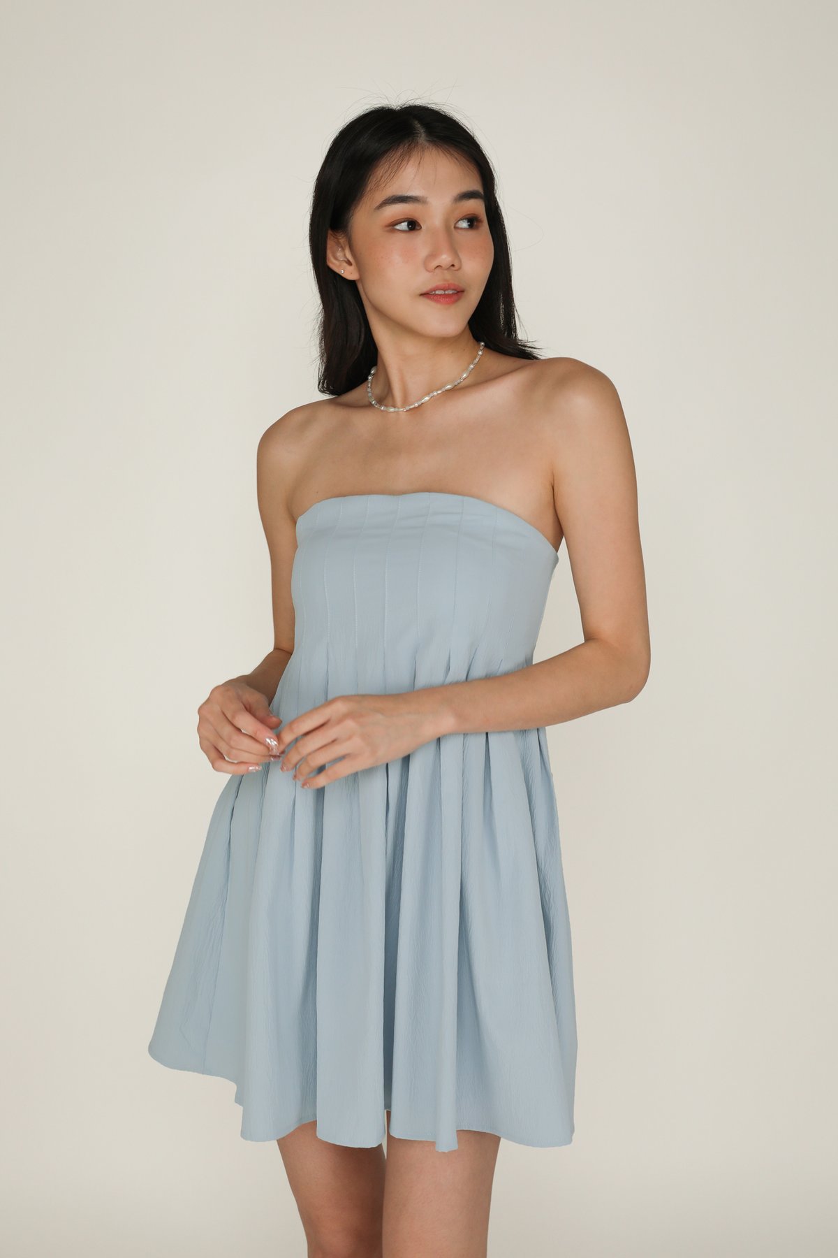 Elodie Pleated Tube Padded Dress (Baby Blue)