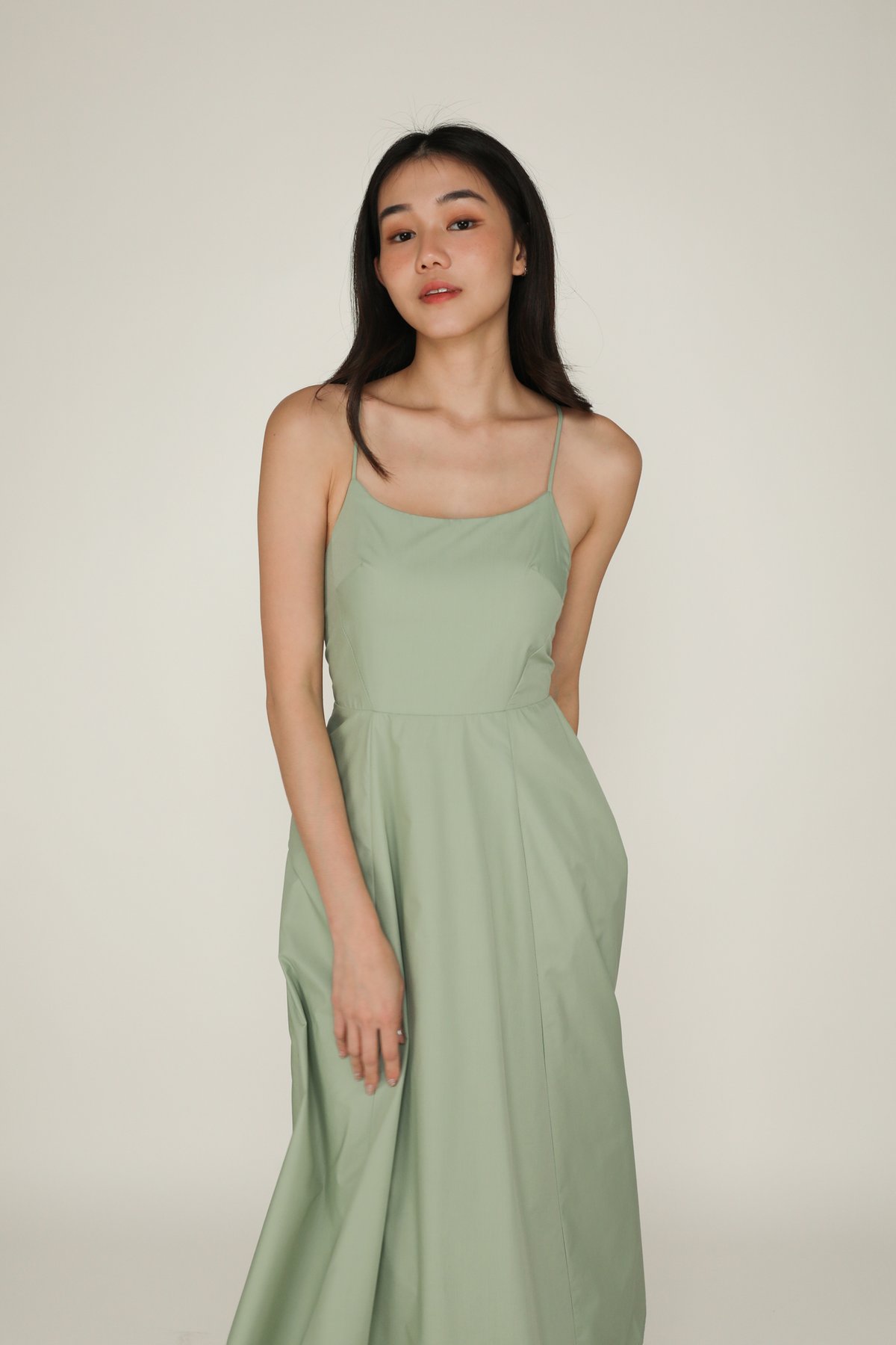 Liliana Flare Padded Maxi Dress (Spring Green)