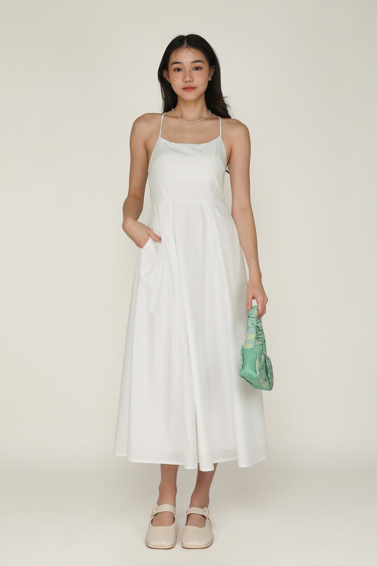 Liliana Flare Padded Maxi Dress (White)
