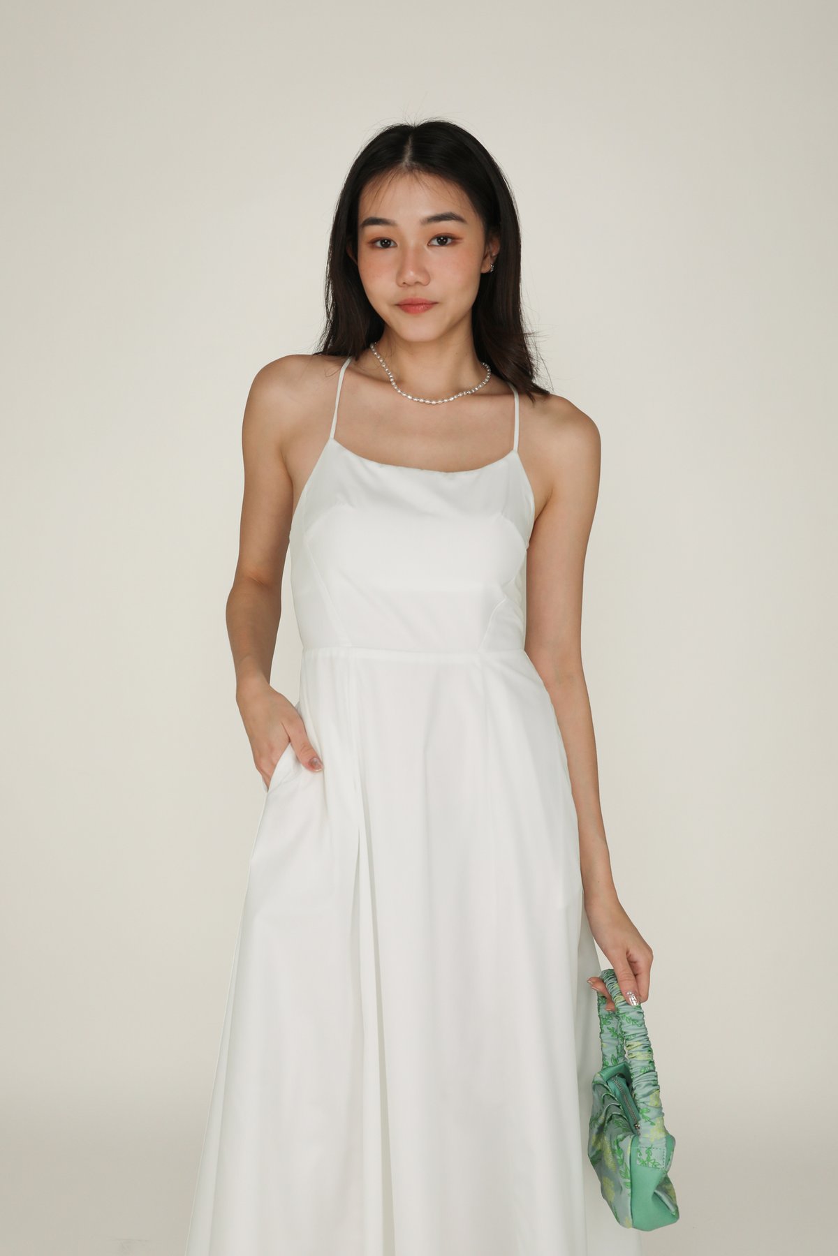 Liliana Flare Padded Maxi Dress (White)