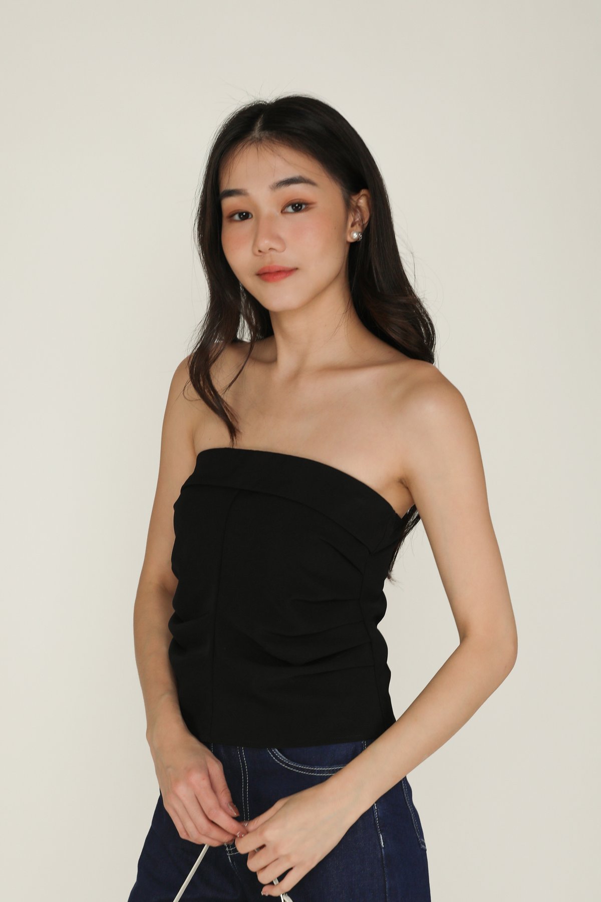Suzanne Pleated Tube Top (Black)
