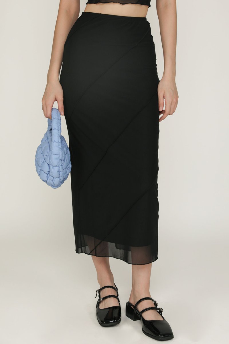 Clarice Mesh Midi Skirt (Black) | The Tinsel Rack