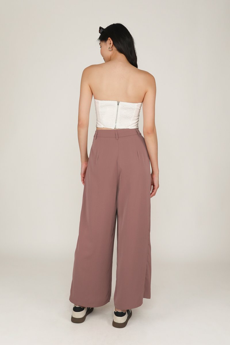 Brown High Rise Pleated Wide Leg Pant