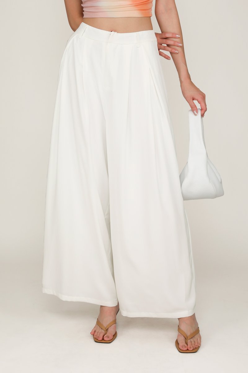 Cohen Pleated Wide Leg Pants (White) | The Tinsel Rack