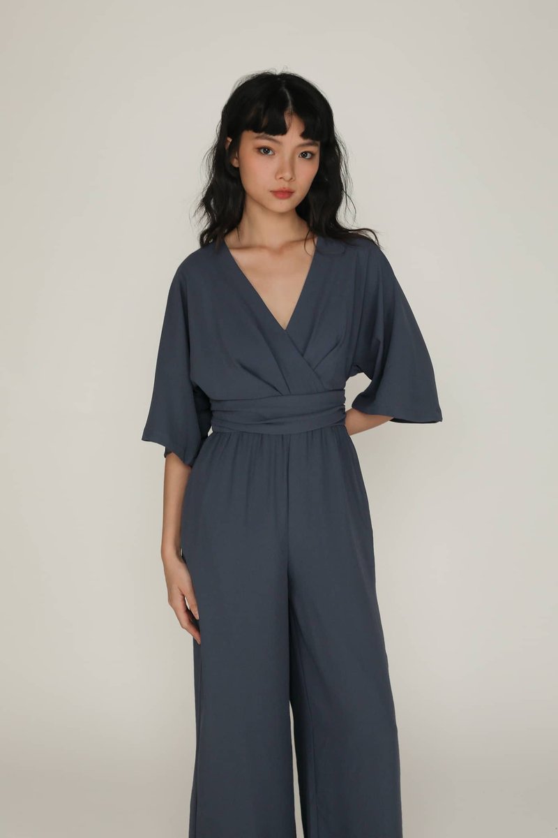 Gaelle Kimono Jumpsuit (Slate Blue) | The Tinsel Rack