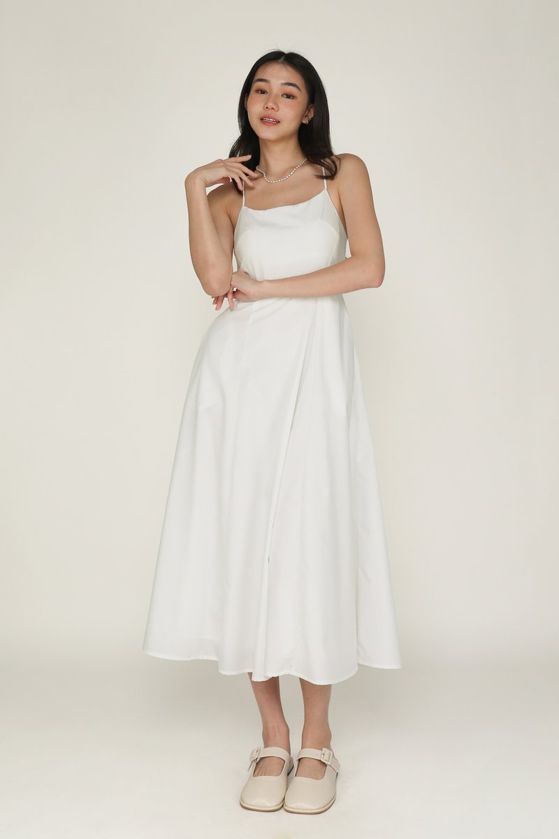 Liliana Flare Padded Maxi Dress (White) | The Tinsel Rack