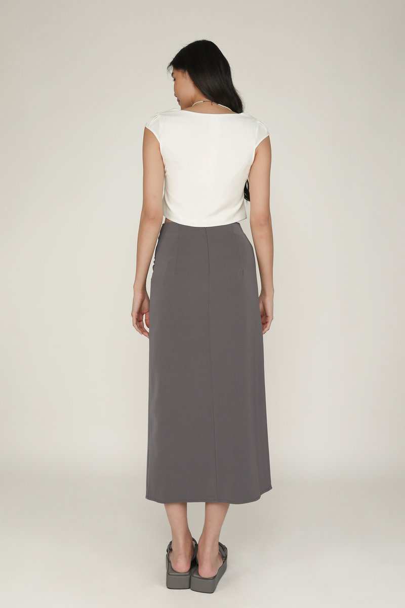 Petite Amina Ruched Side Maxi Skirt (Dark Grey) | The Tinsel Rack