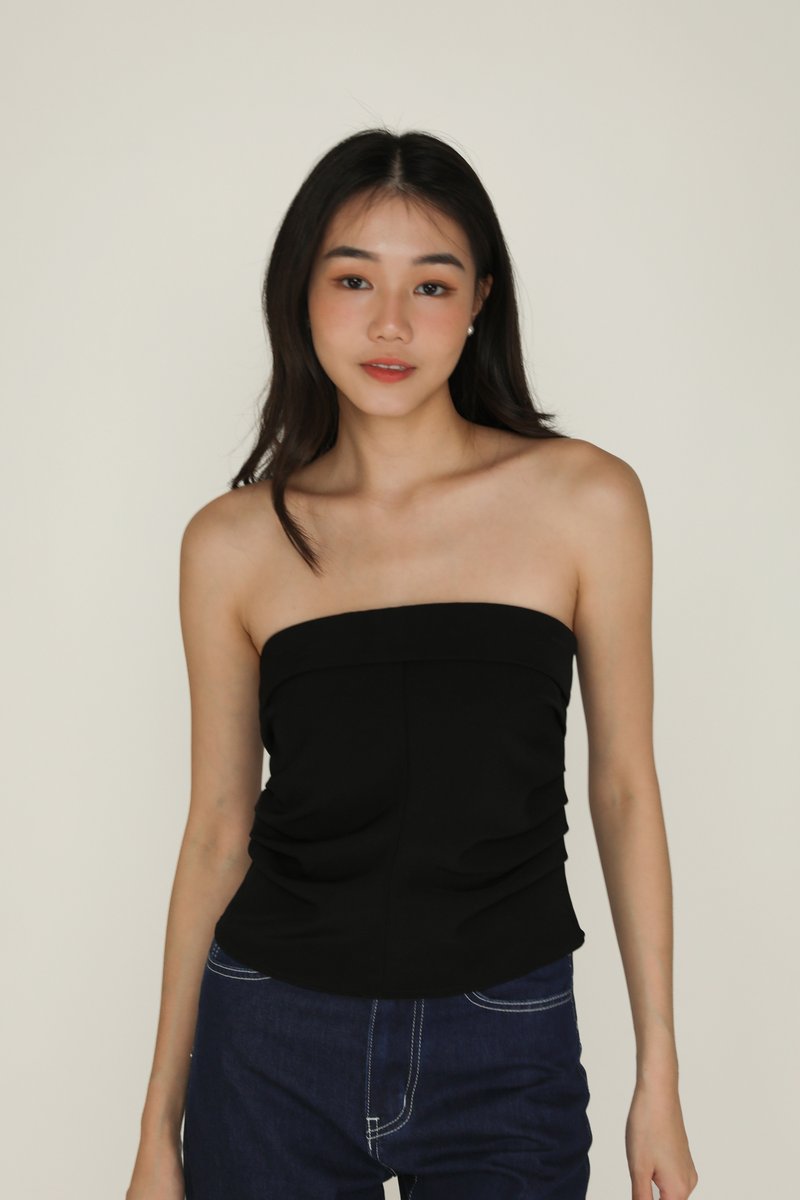 Suzanne Pleated Tube Top (Black) | The Tinsel Rack
