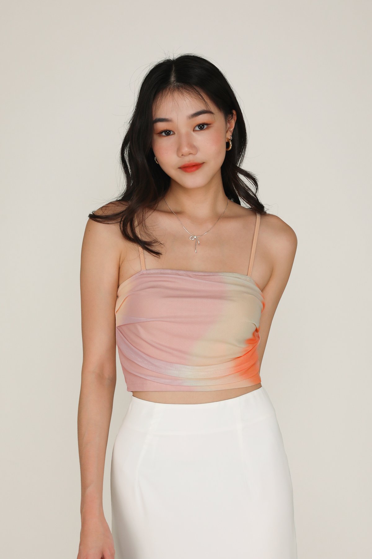 Catrin Mesh Ruched Crop Top (Sunset)