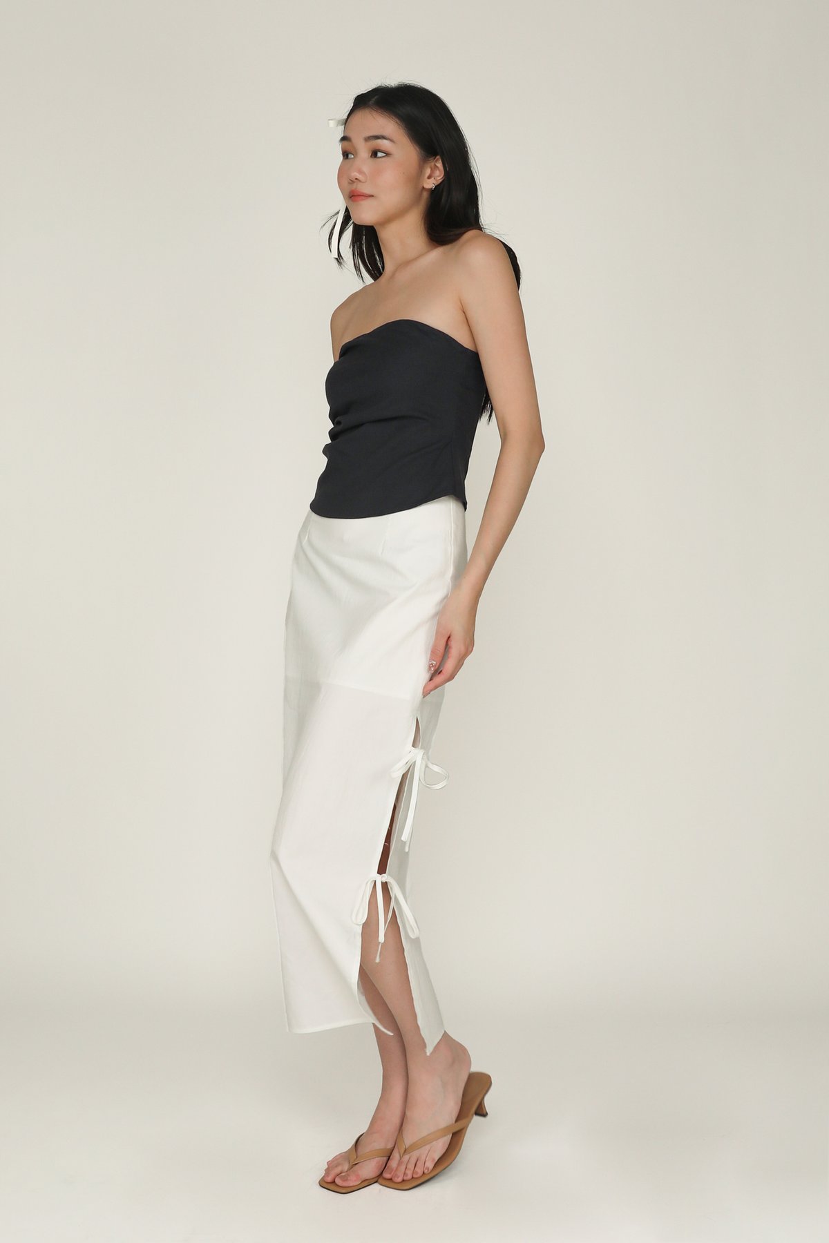 Valentia Ribbon Midi Skirt (White)