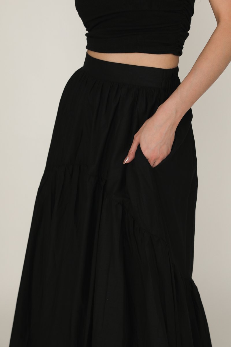 Isabella Tiered Maxi Skirt (Black) | The Tinsel Rack