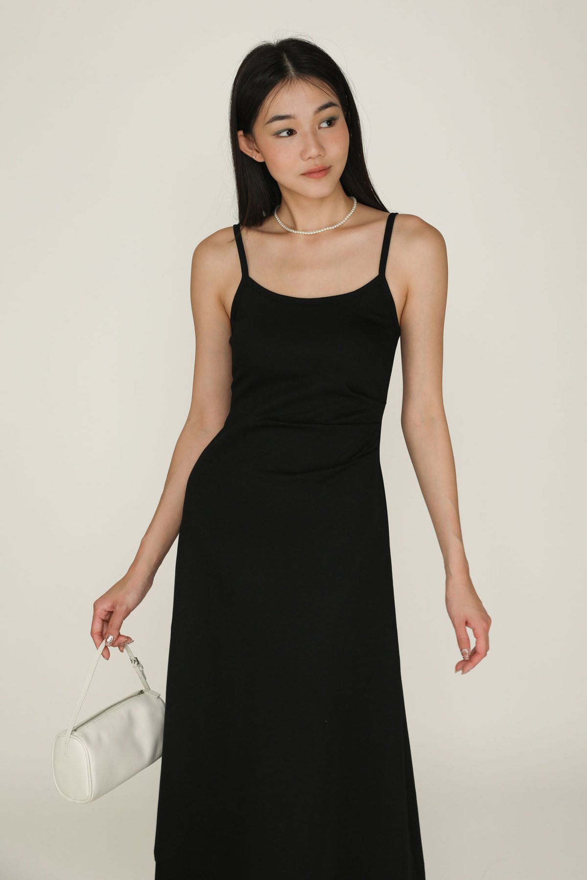 Davonne Ruched Side Flare Maxi Dress (Black)