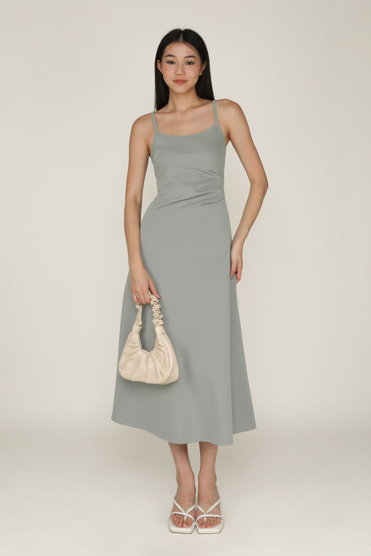 Davonne Ruched Side Flare Maxi Dress (Heather Grey)