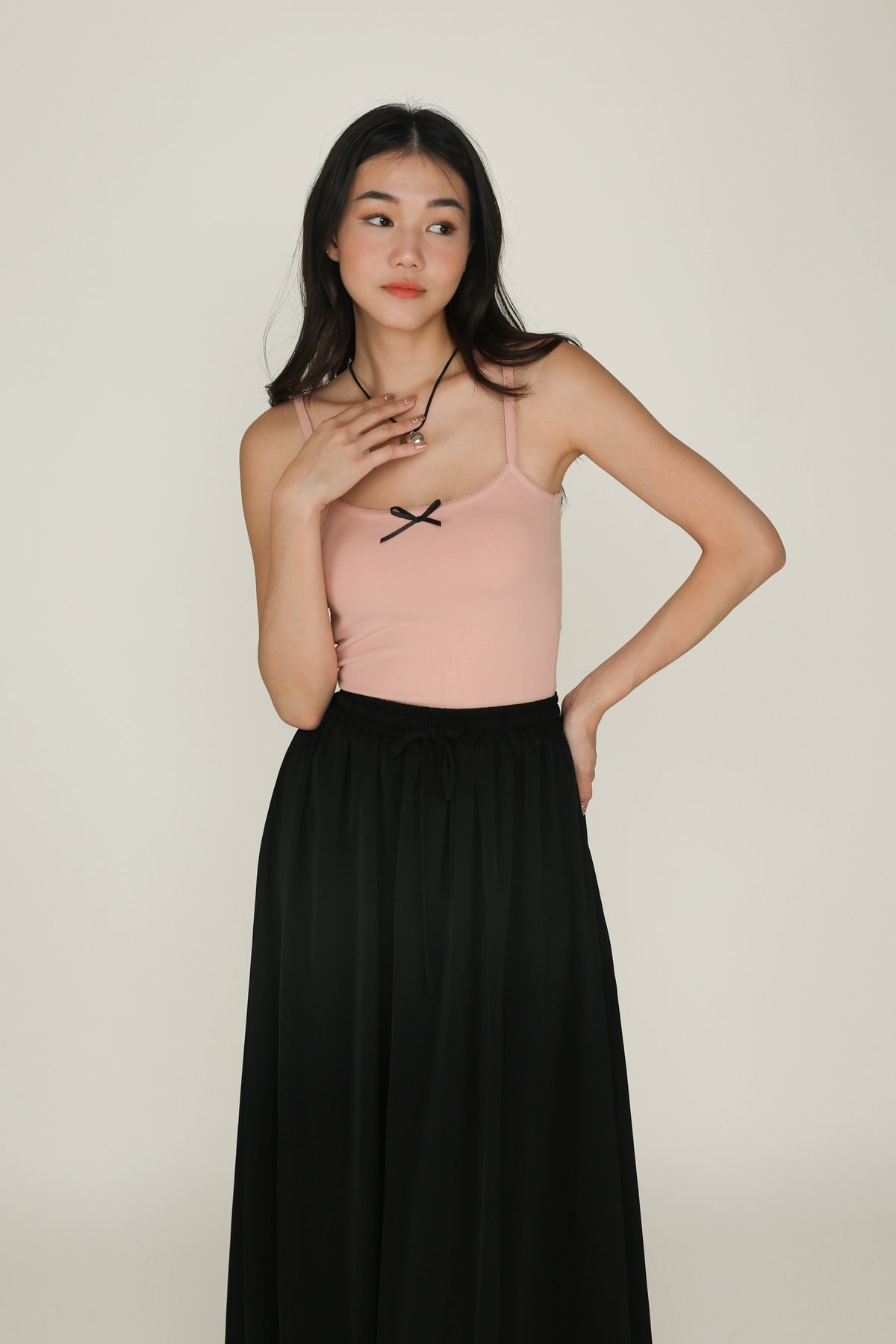 Rylee Drawstring Flare Maxi Skirt (Black)