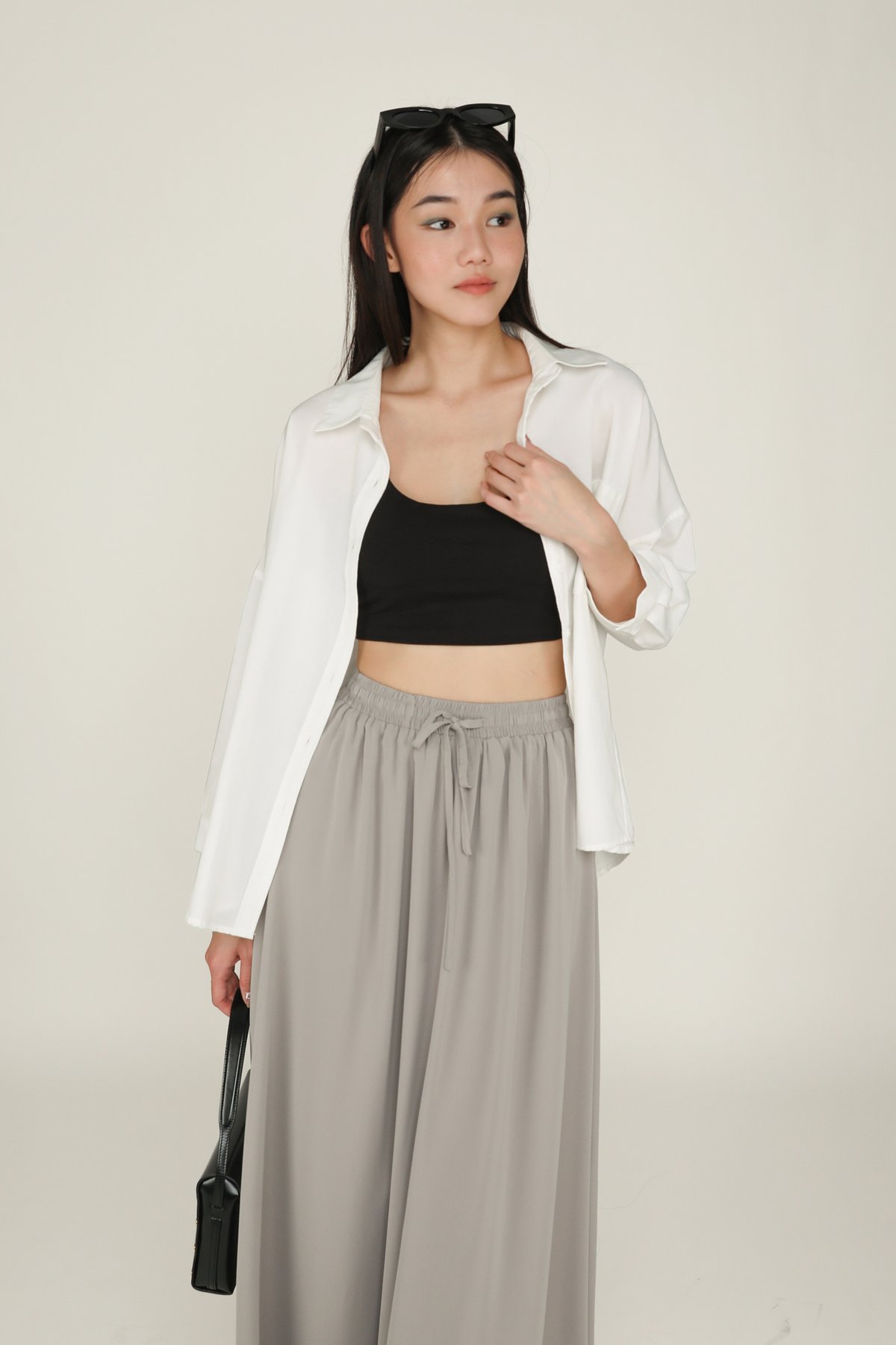 Rylee Drawstring Flare Maxi Skirt (Cool Grey)