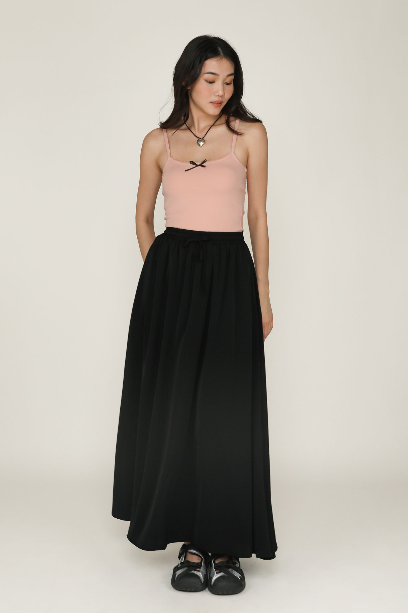 Rylee Drawstring Flare Maxi Skirt Black The Tinsel Rack