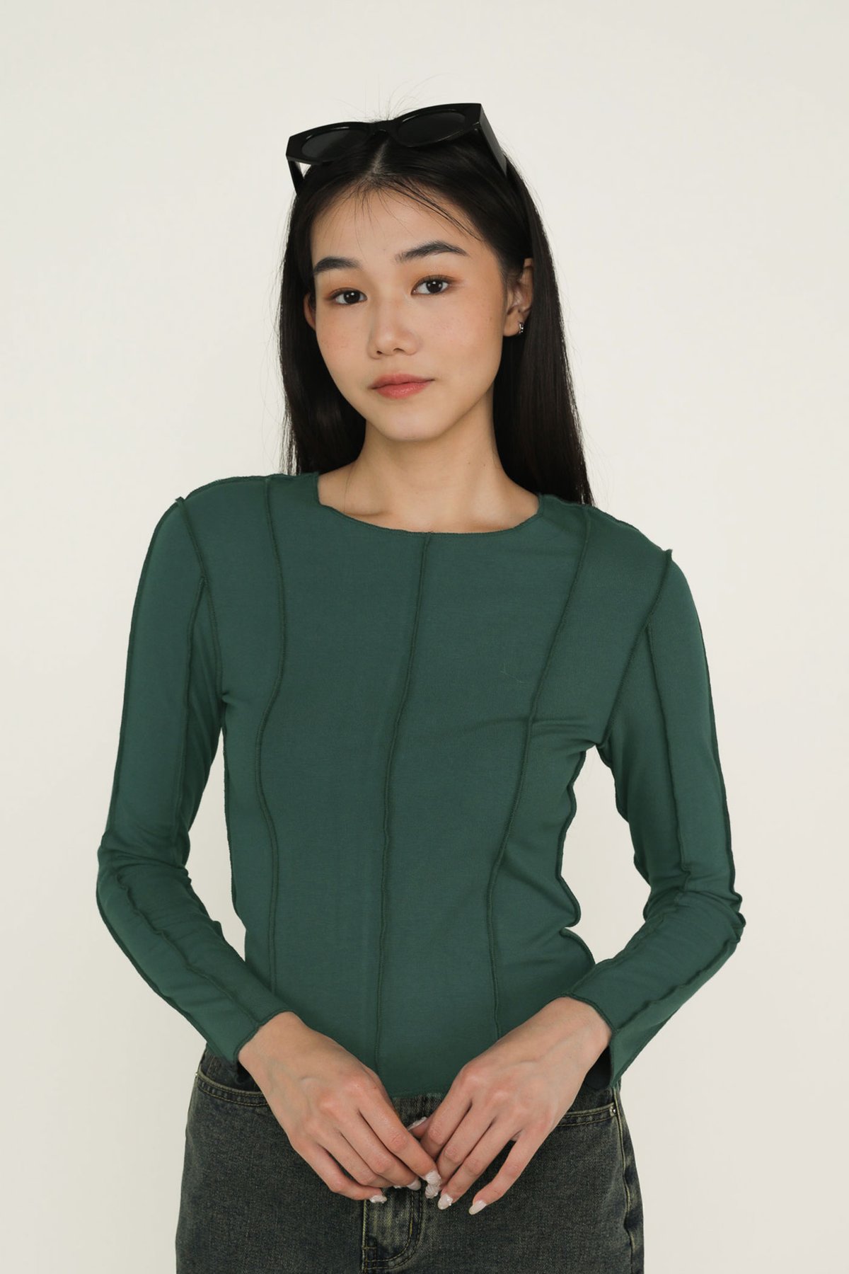 Janet Stitched Long Sleeve Top (Teal)