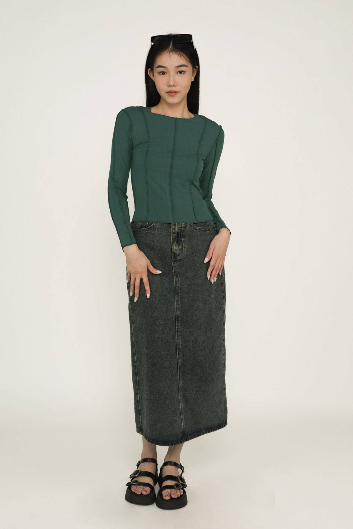 Janet Stitched Long Sleeve Top (Teal)