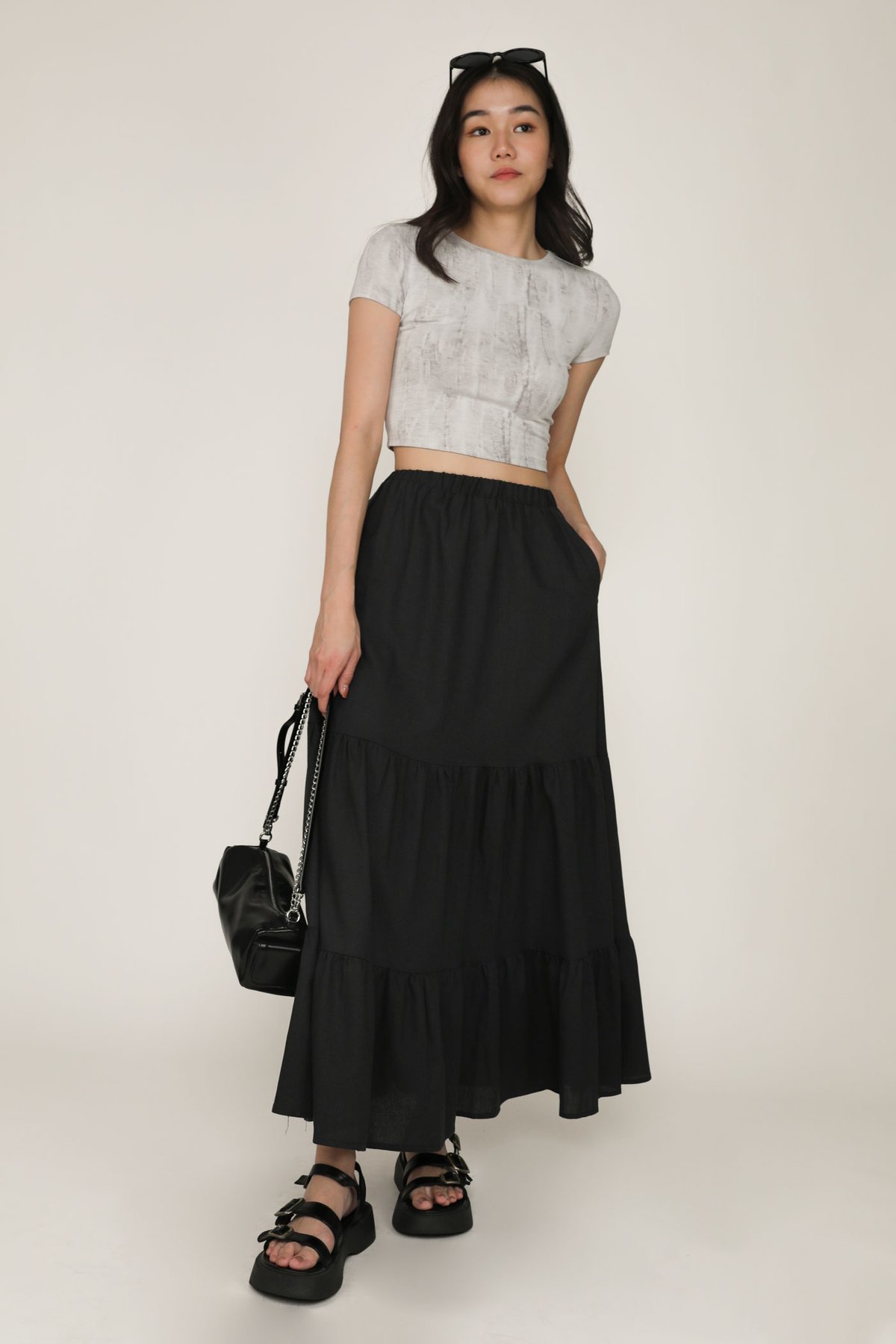 Regular Jardin Linen Tiered Skirt (Graphite)