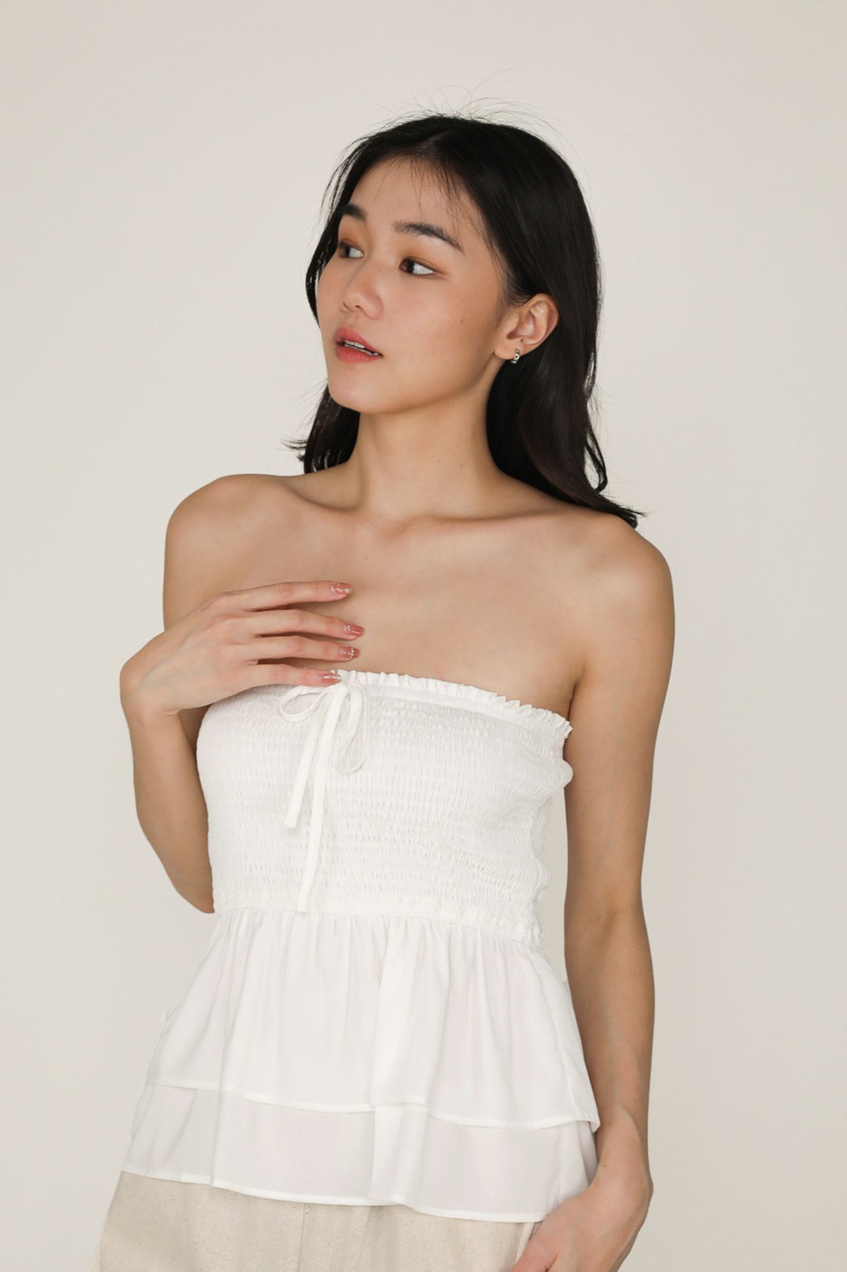 Kelcey Tie Front Ribbon Tube Top (White)