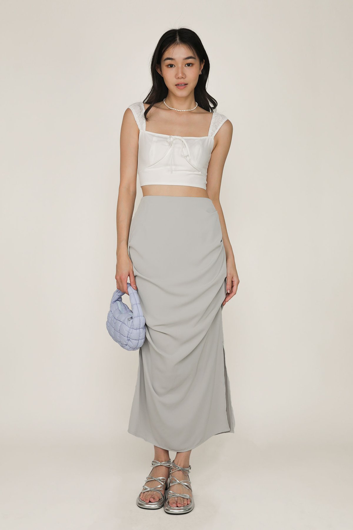 Kylo Ruched Parachute Skirt (Light Grey)