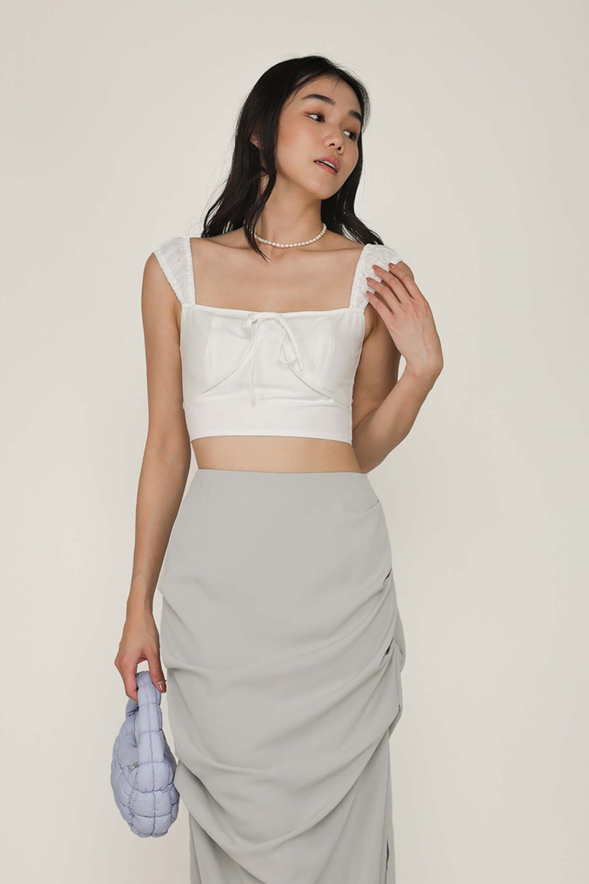 Kylo Ruched Parachute Skirt (Light Grey)