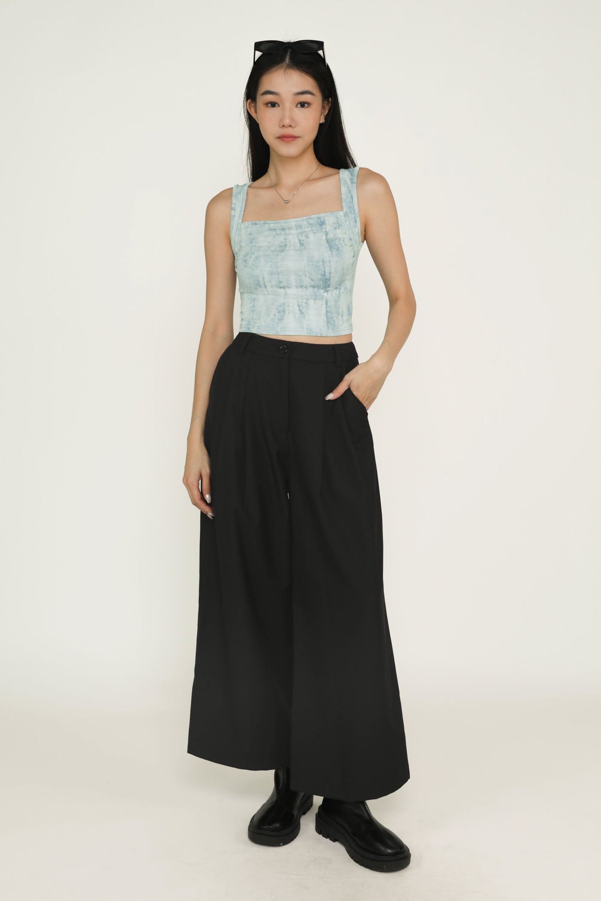 Reiko Ruched Basic Top (Faded Blue)