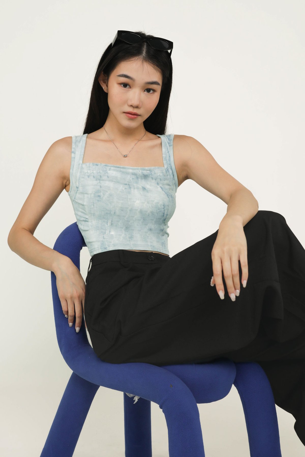 Reiko Ruched Basic Top (Faded Blue)