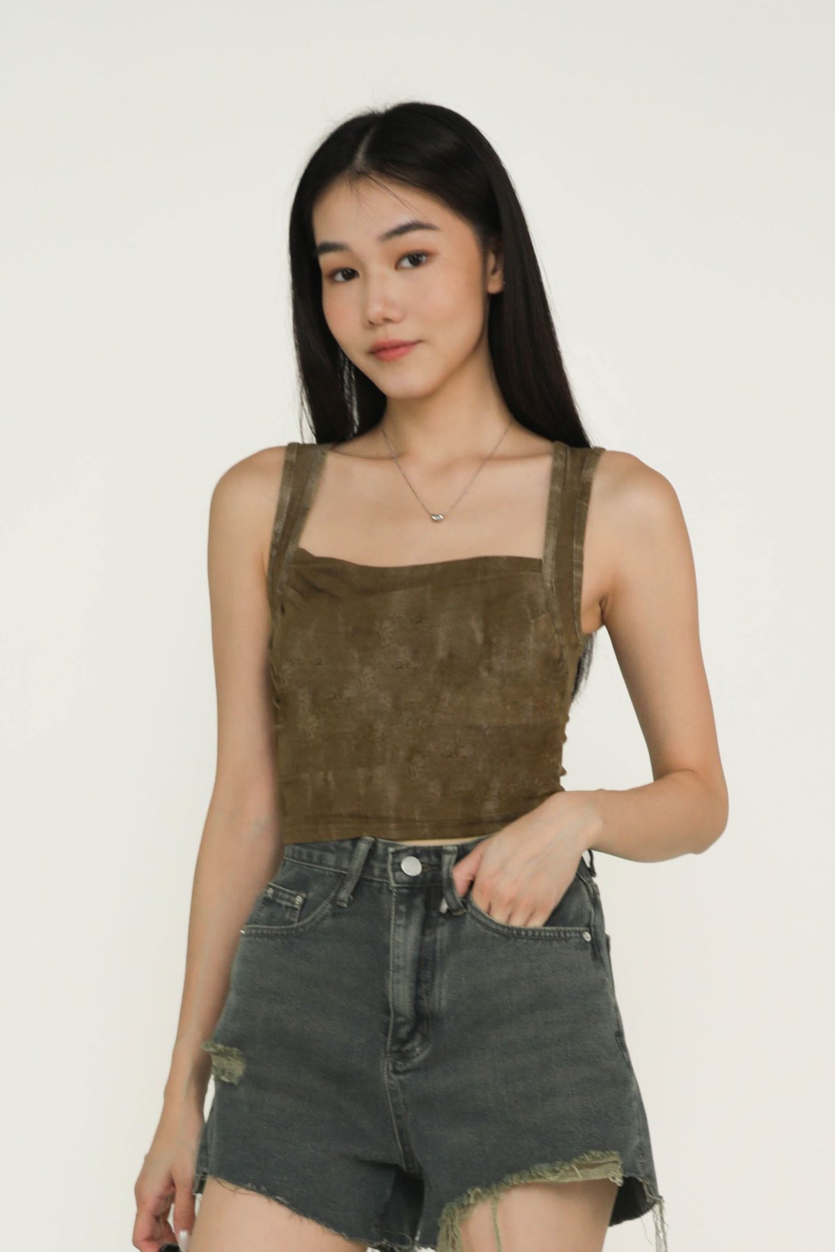 Reiko Ruched Basic Top (Faded Brown)