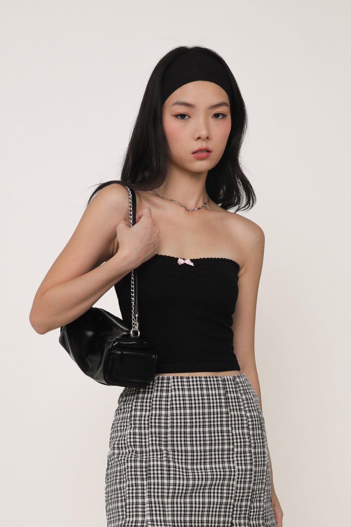 Gracia Ribbon Tube Padded Top (Black)