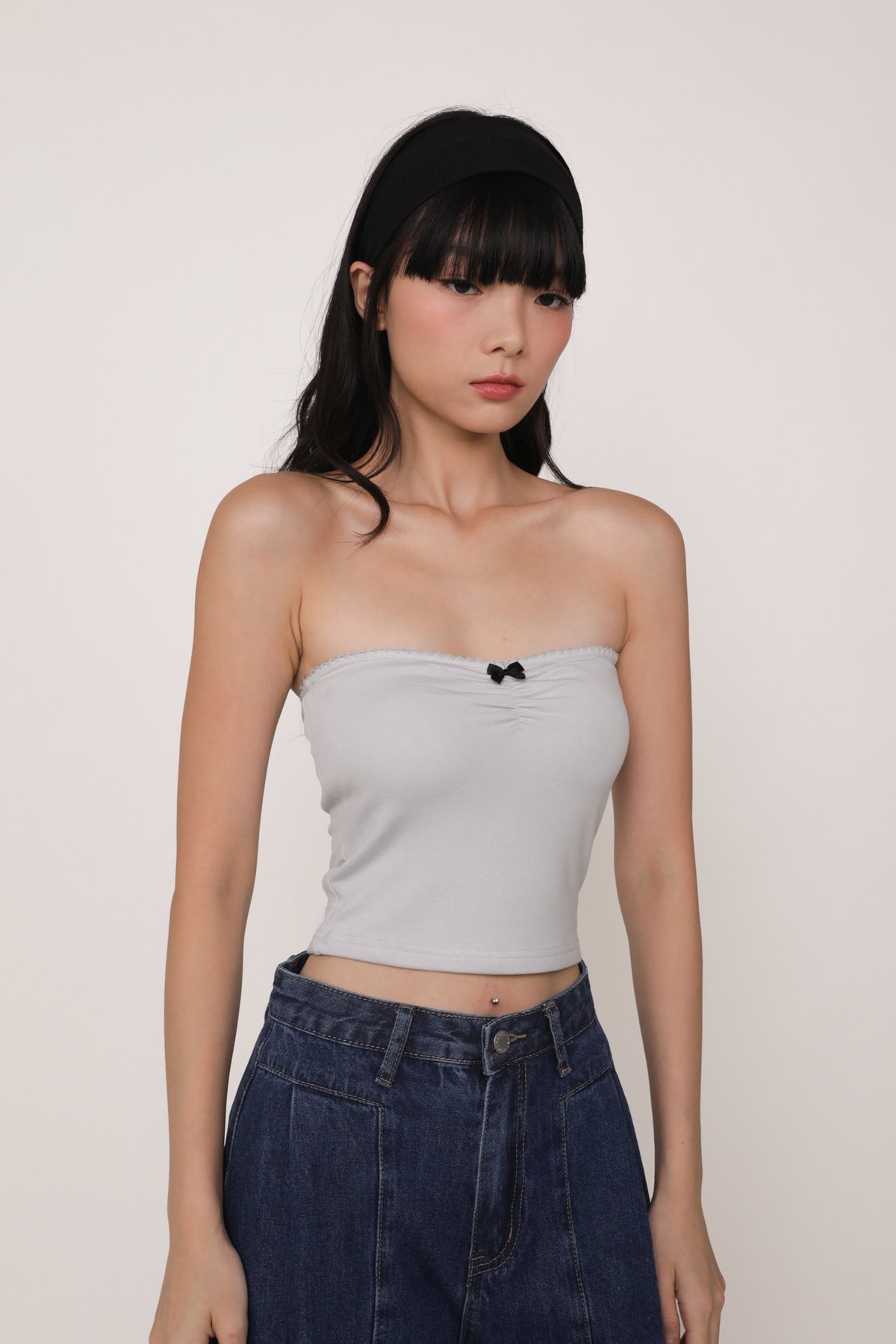 Gracia Ribbon Tube Padded Top (Ash Blue)