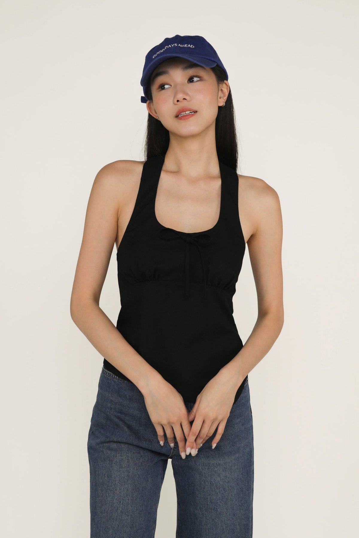 Kylene Asymmetrical Halter Top (Black)