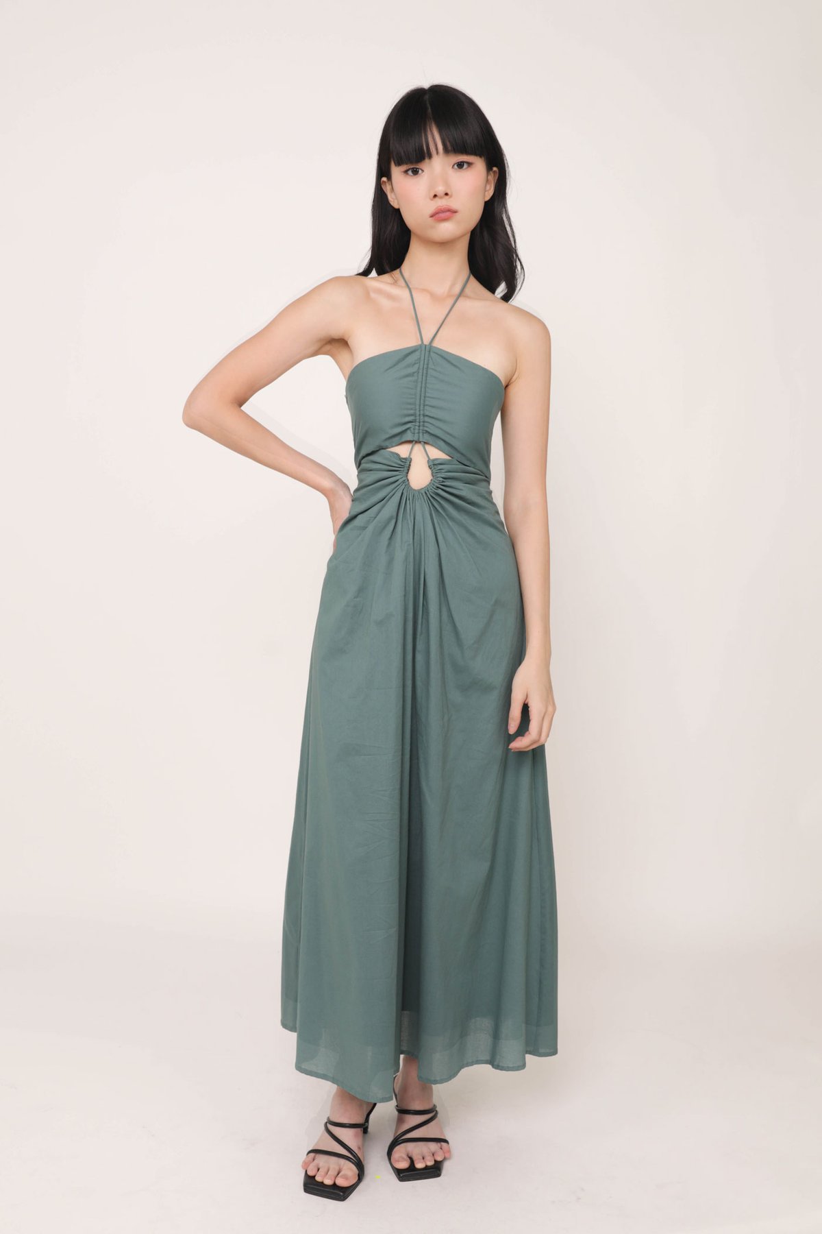 Meia Halter Ruched Padded Dress (Emerald)