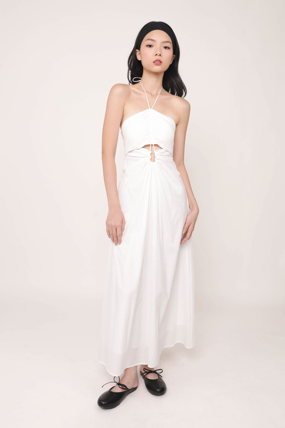 Meia Halter Ruched Padded Dress (White)