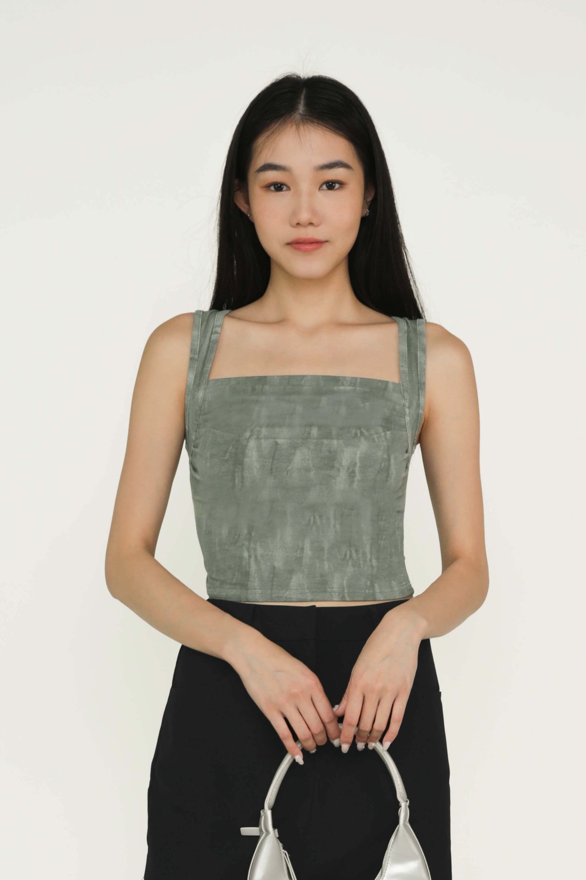 Reiko Ruched Basic Top (Faded Smoked Green)