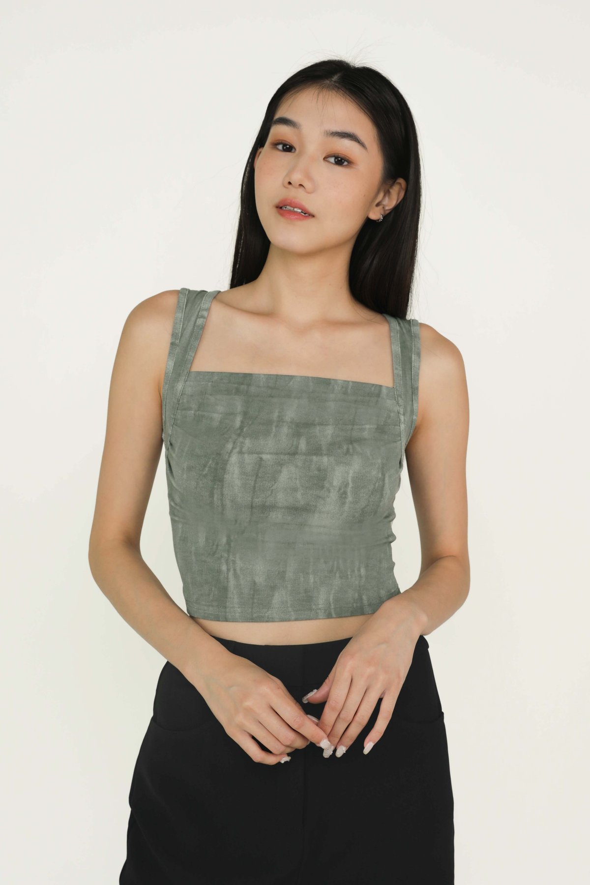 Reiko Ruched Basic Top (Faded Smoked Green)