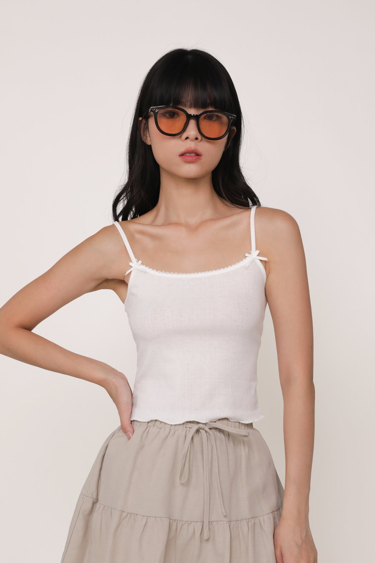 Riley Lounge Cotton Spag Top (White)