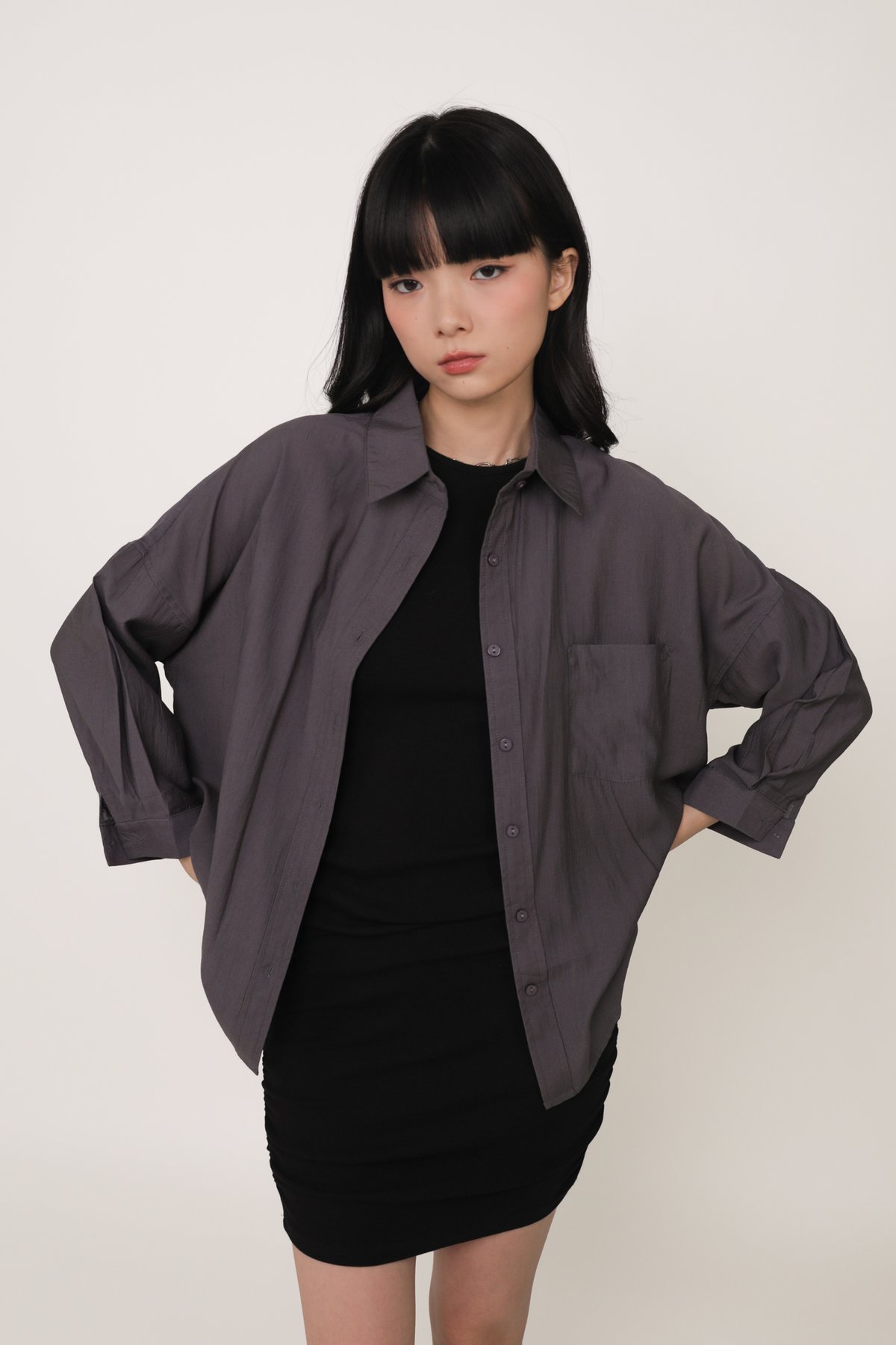 Sanford Sheer Boyfriend Shirt (Dark Grey)