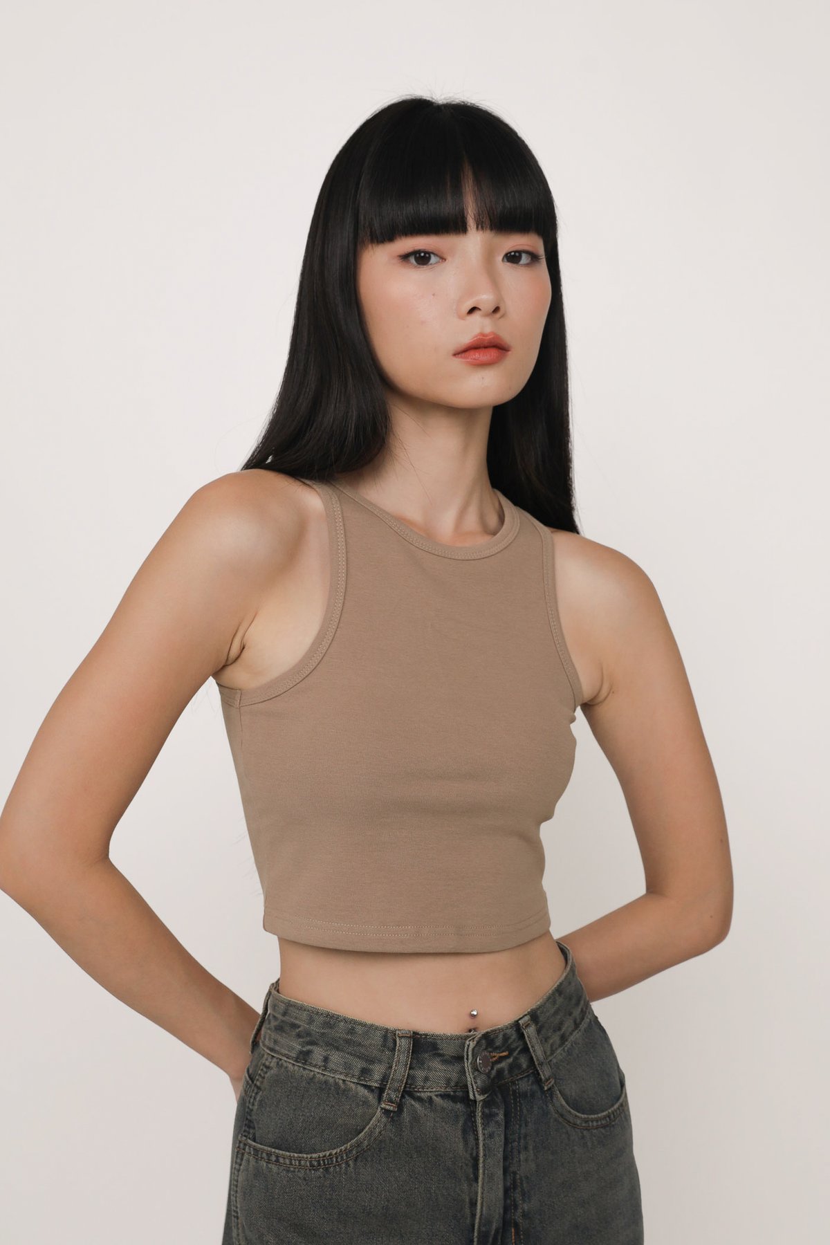 Bravo Racercut Crop Padded Top (Mocha)